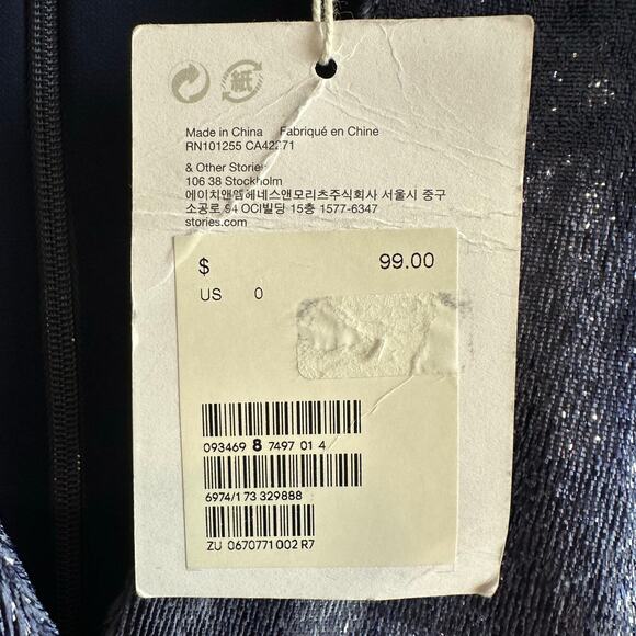 & Other Stories Shimmer Velvet Mini Long Sleeve Dress Blue 0 - Picture 5 of 13